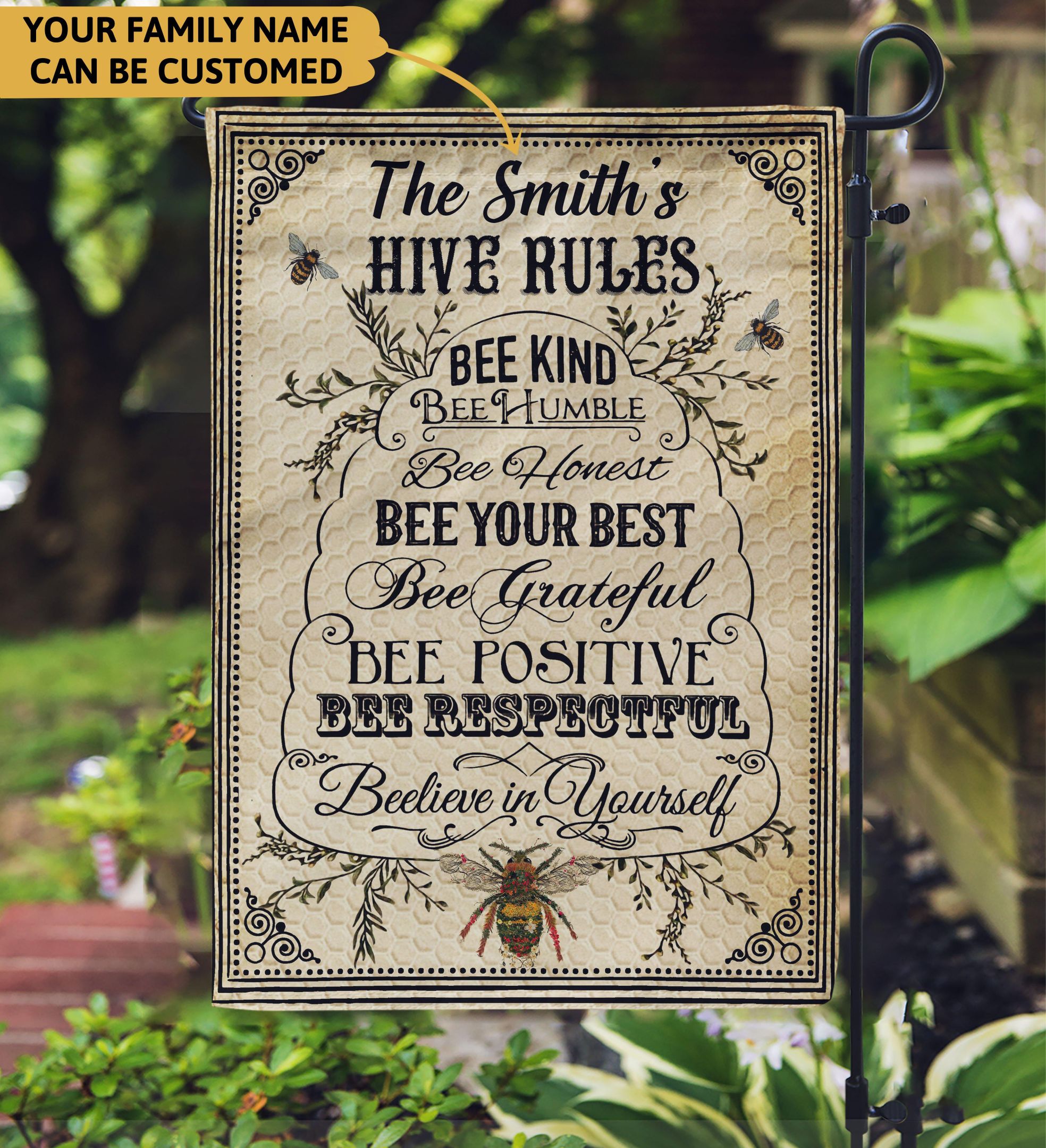 Personalized - Bee Hive Rules Custom Garden Flag PAN