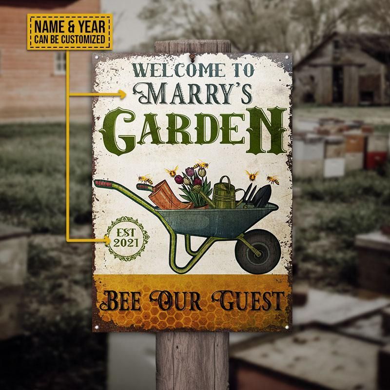 Personalized Bee Gardening Bee Our Guest Customized Classic Metal Signs