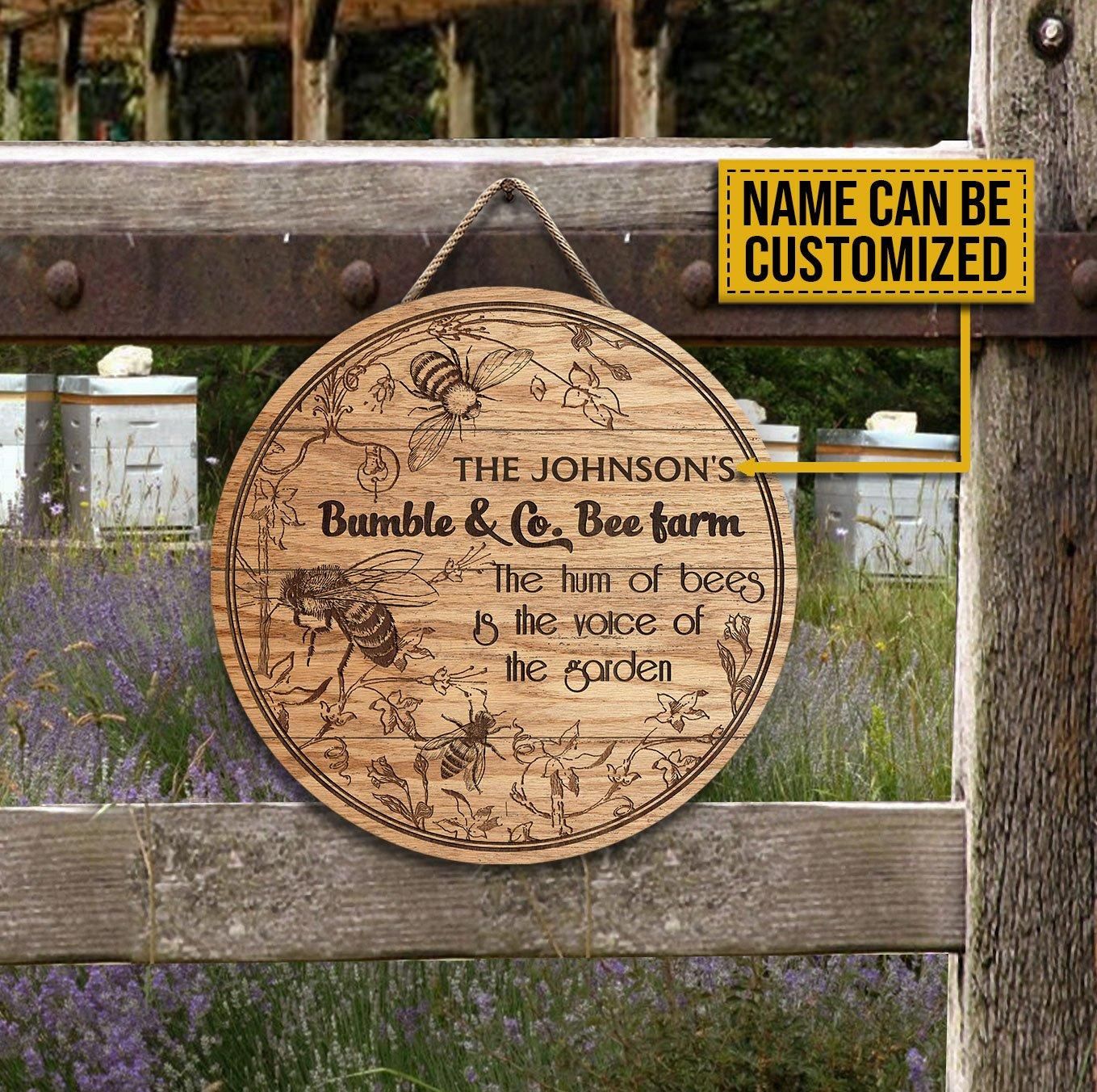 Personalized Bee The Voice Of Garden Customized Wood Circle Sign