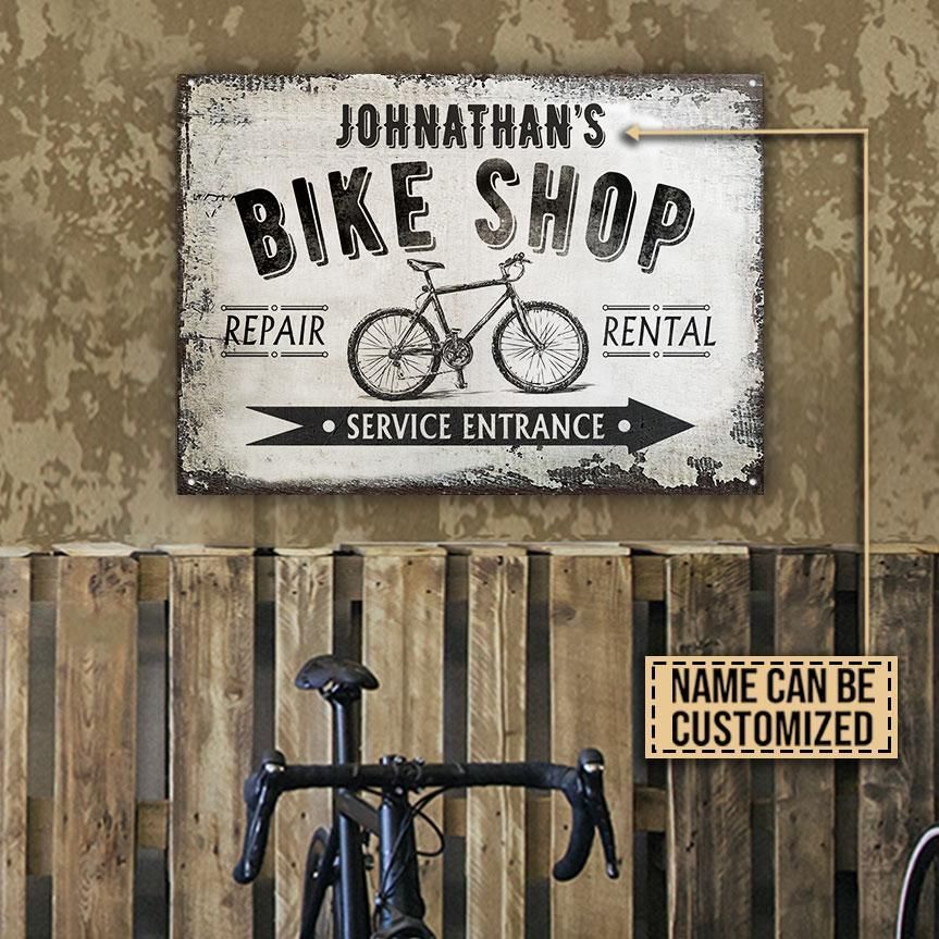 Personalized Cycling Bike Shop Service Entrance Customized Classic Metal Signs