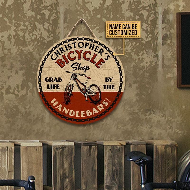 Personalized Cycling Bike Shop Customized Wood Circle Sign