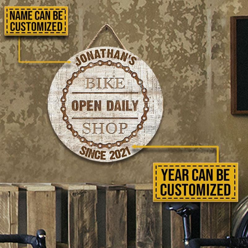 Personalized Cycling Bike Shop Open Daily Customized Wood Circle Sign