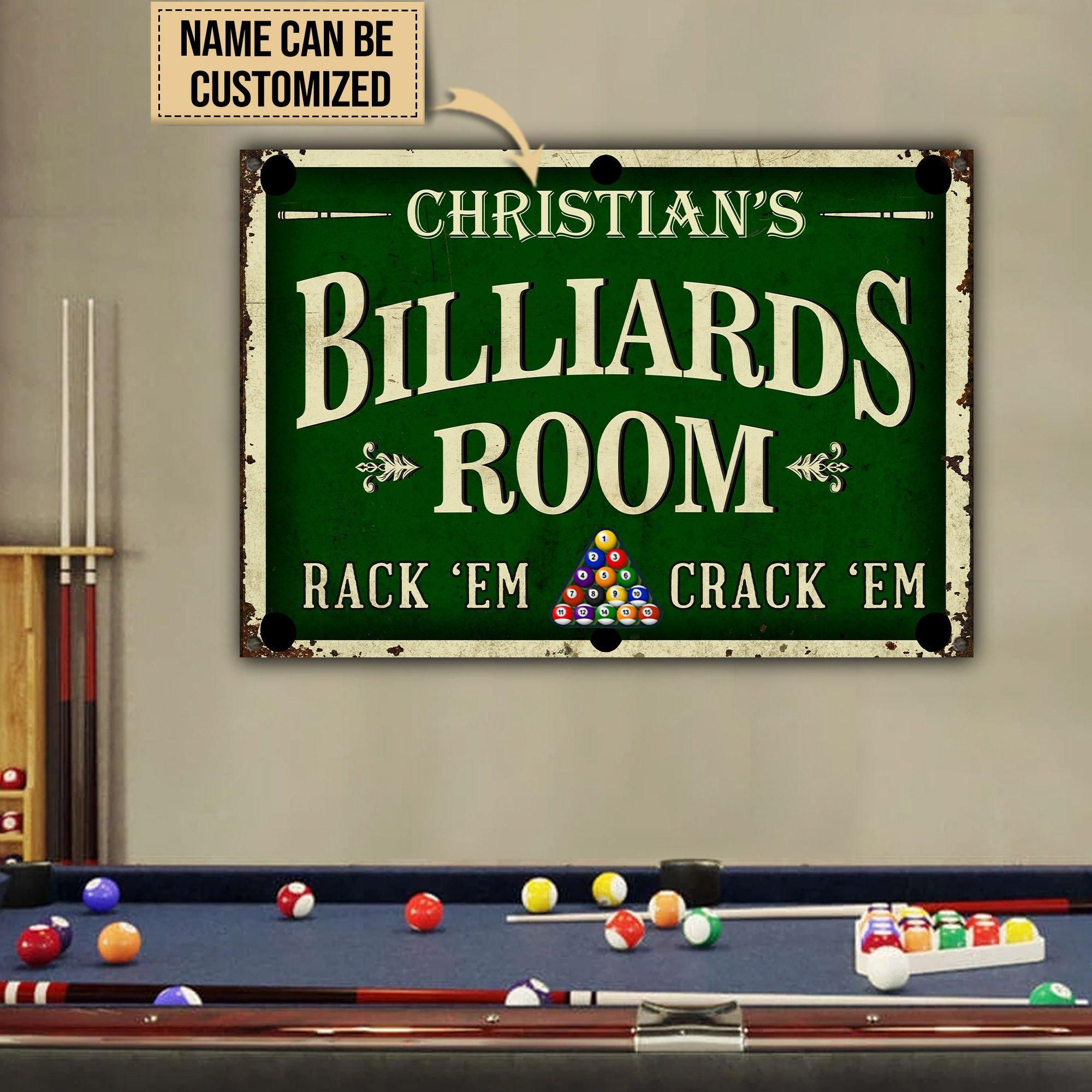Personalized Billiards Room Rack'em Crack'em Customized Classic Metal Signs