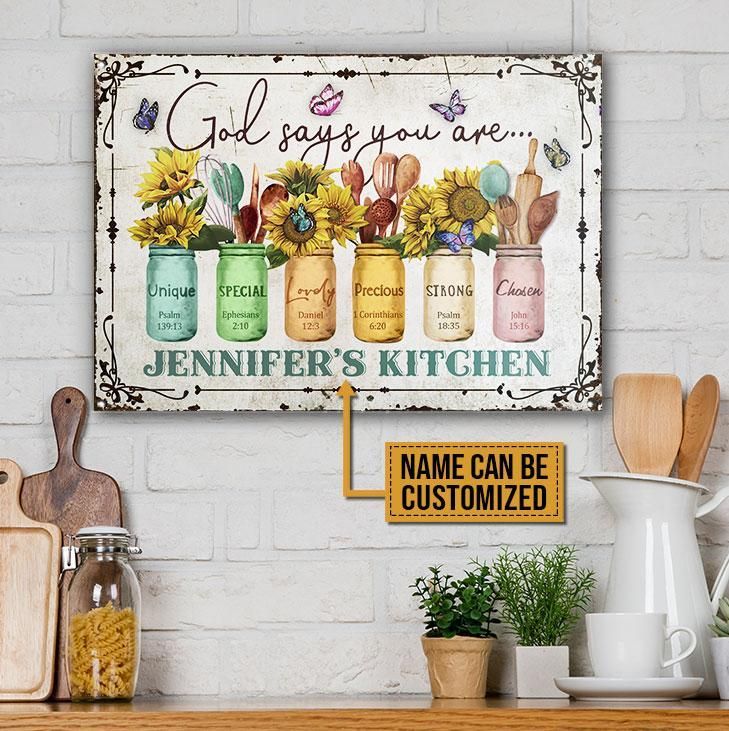 Personalized Butterfly Kitchen God Says Customized Classic Metal Signs
