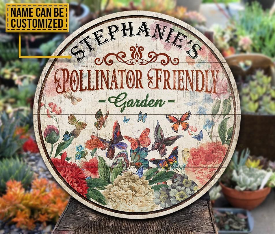 Personalized Butterfly Garden Pollinator Friendly  Customized Wood Circle Sign