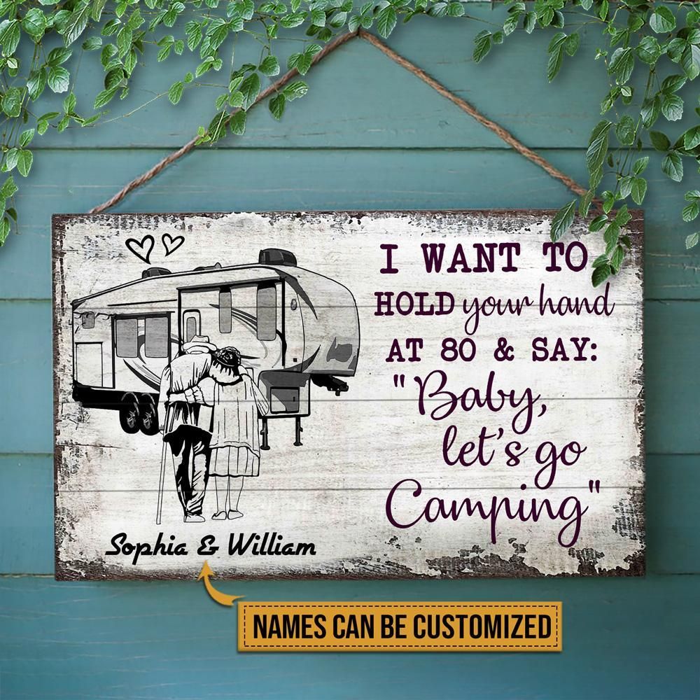 Personalized Camping Sketch 5th Wheel Hold Your Hand Customized Wood Rectangle Sign