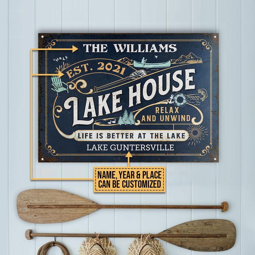 Personalized Lake House Life Better Customized Classic Metal Signs