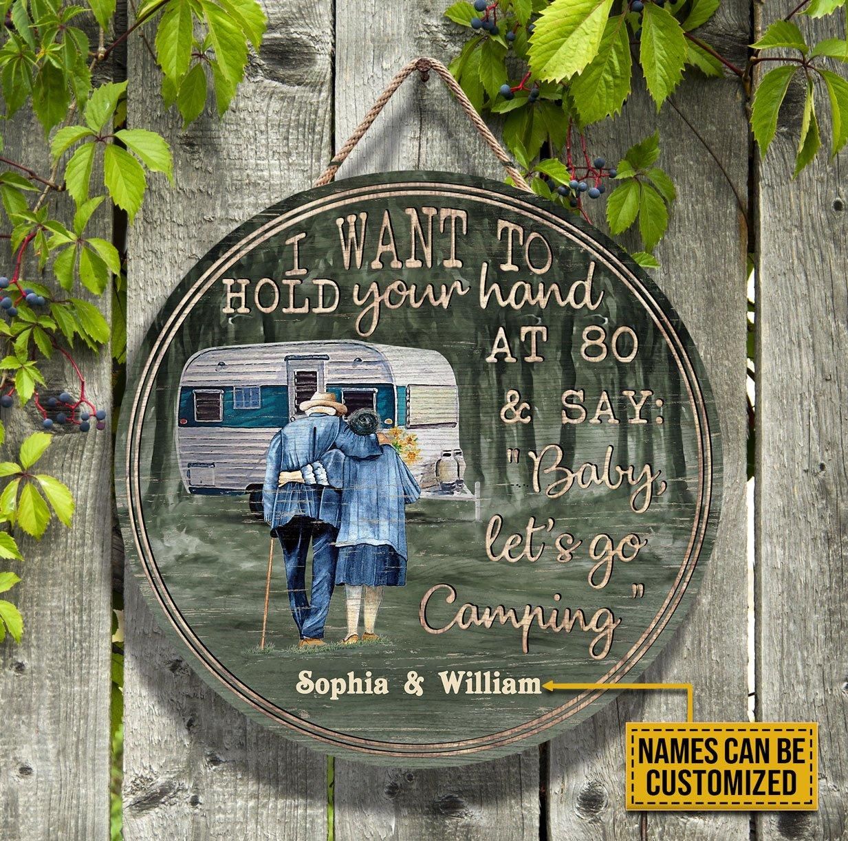 Personalized Camping Baby Let's Go Customized Wood Circle Sign
