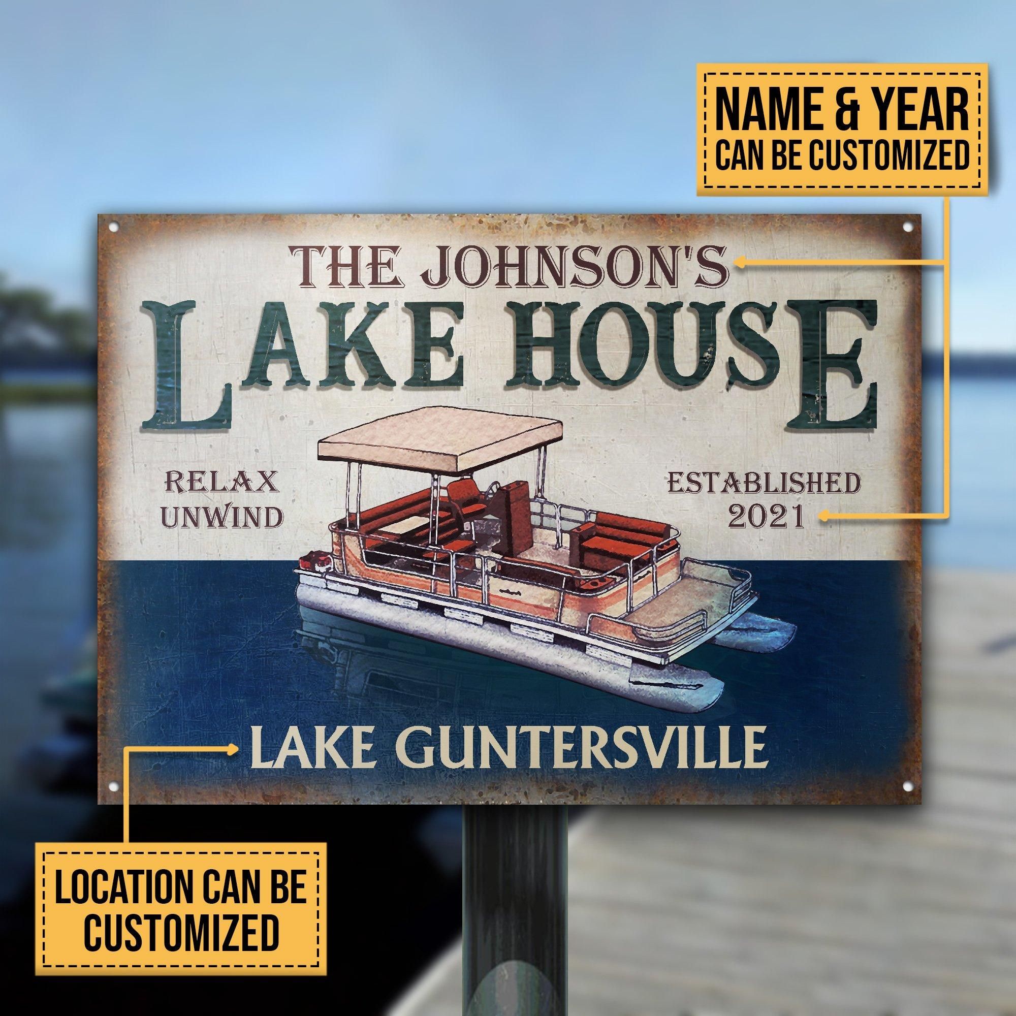Personalized Pontoon Lake House Relax Customized Classic Metal Signs
