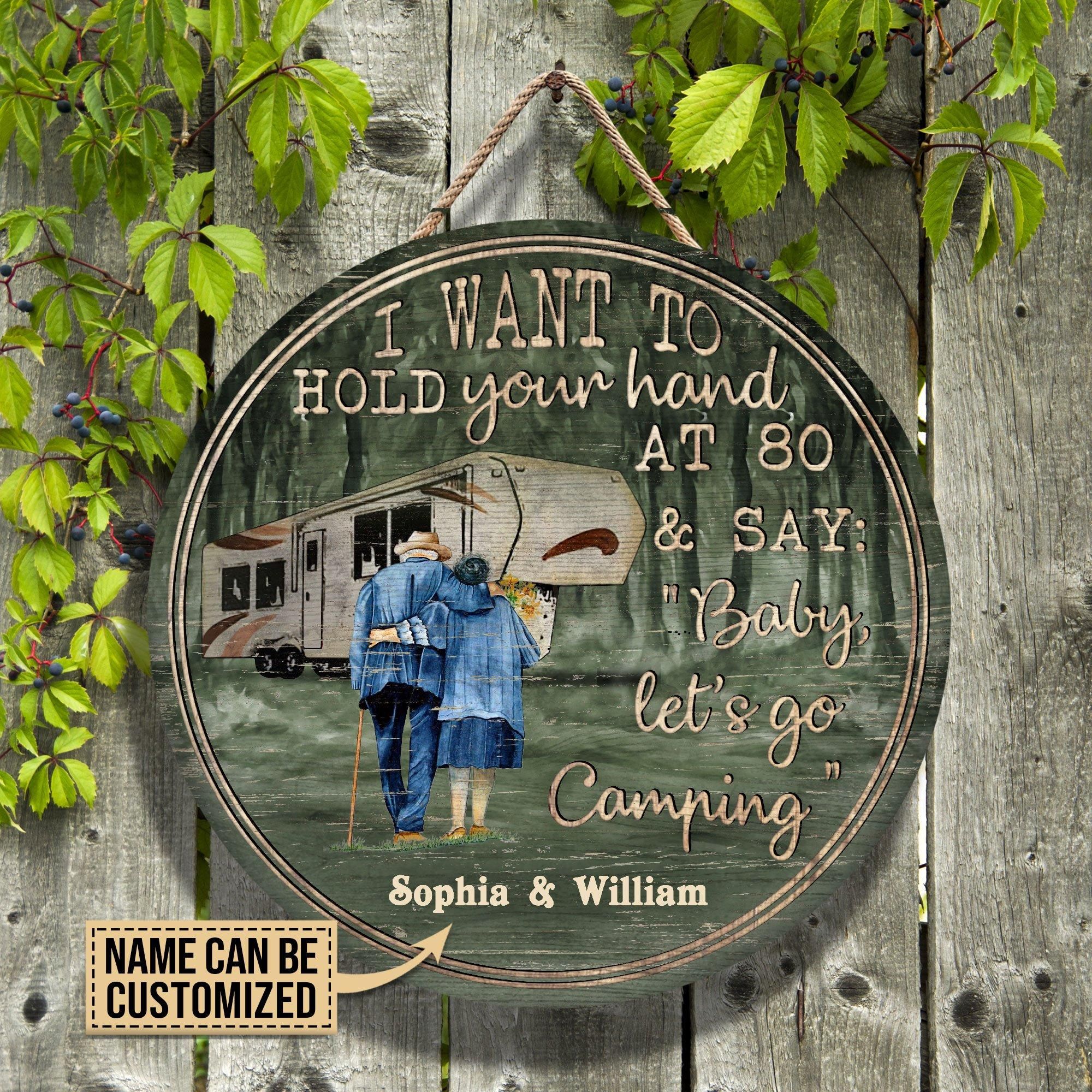 Personalized Camping Fifth Wheel Baby Let's Go Customized Wood Circle Sign