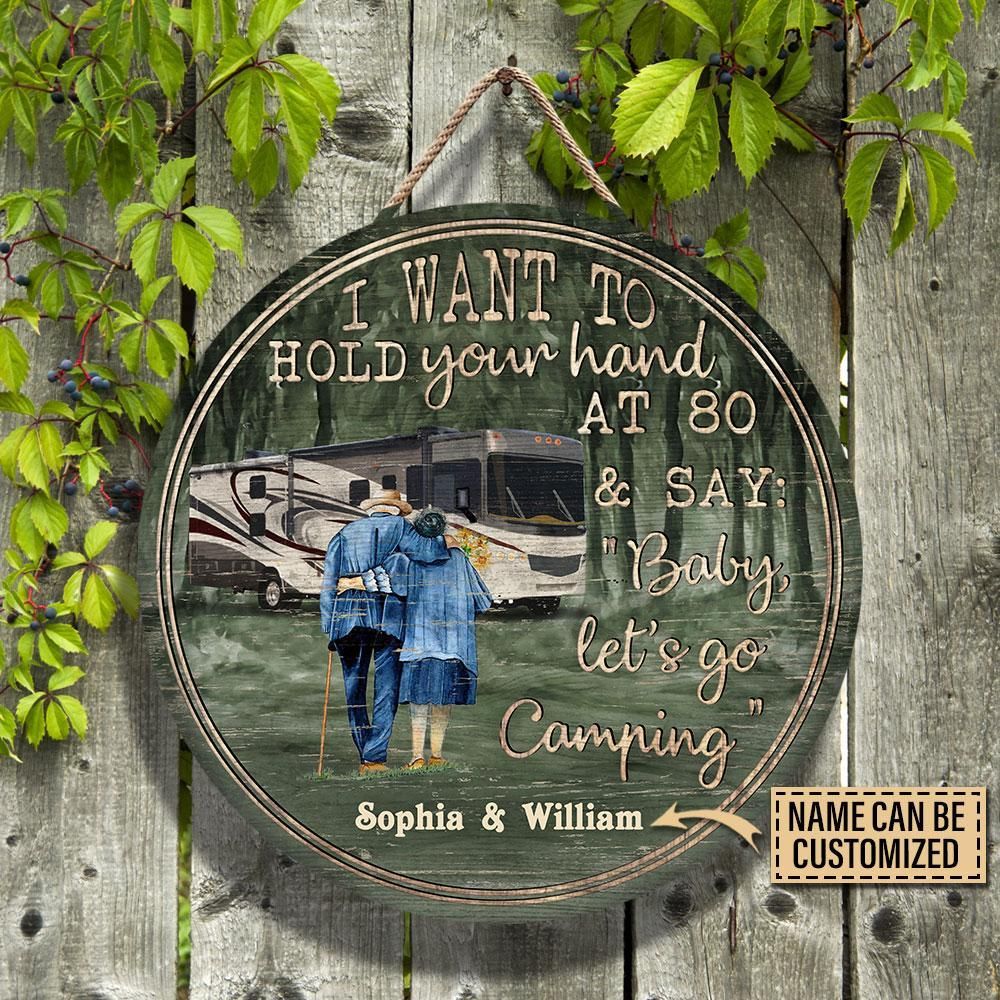 Personalized Camping A Class Baby Let's Go Customized Wood Circle Sign
