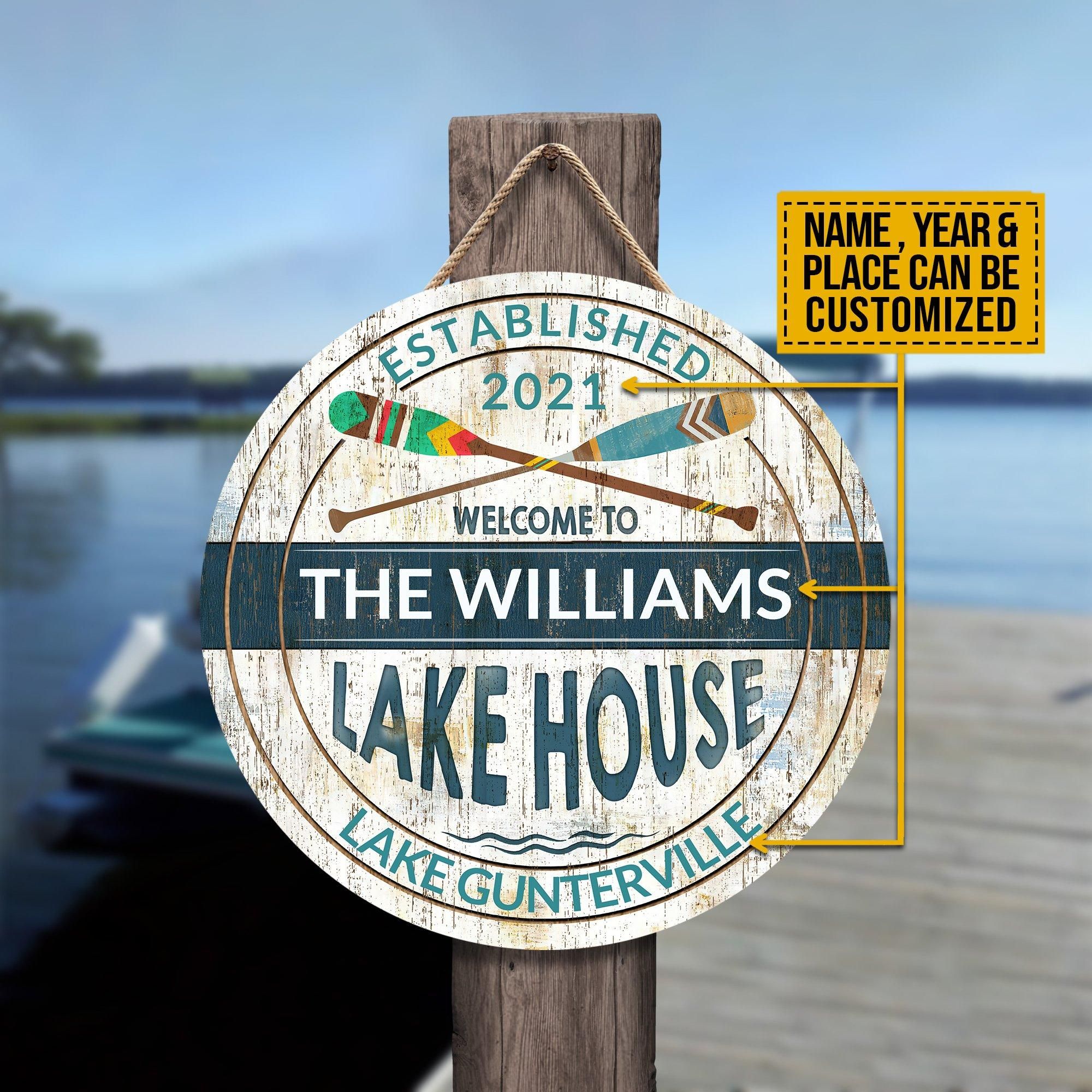 Personalized Boating Lake House Welcome Customized Wood Circle Sign