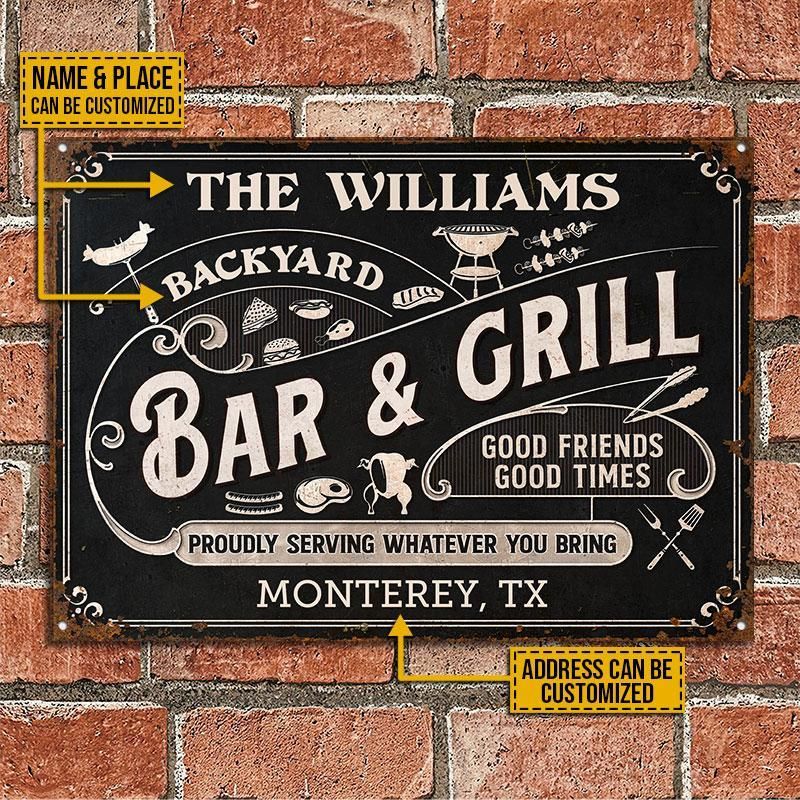 Personalized Grilling Proudly Serving Whatever You Bring Color Customized Classic Metal Signs
