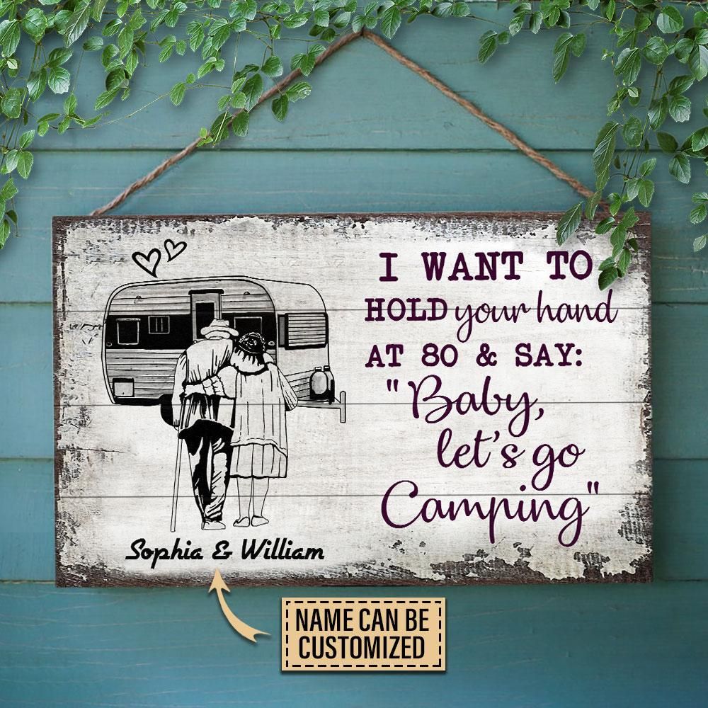 Personalized Camping Sketch Hold Your Hand Customized Wood Rectangle Sign