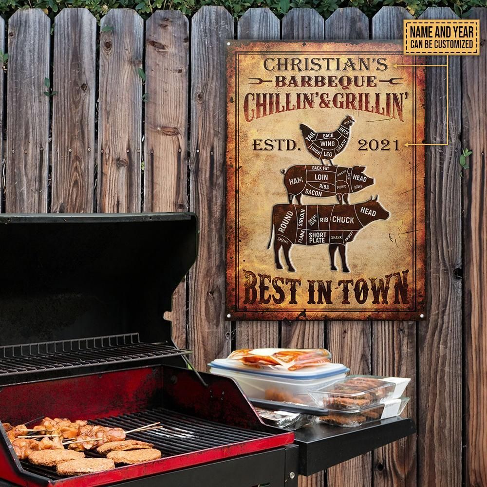 Personalized BBQ Grilling In Town Customized Classic Metal Signs