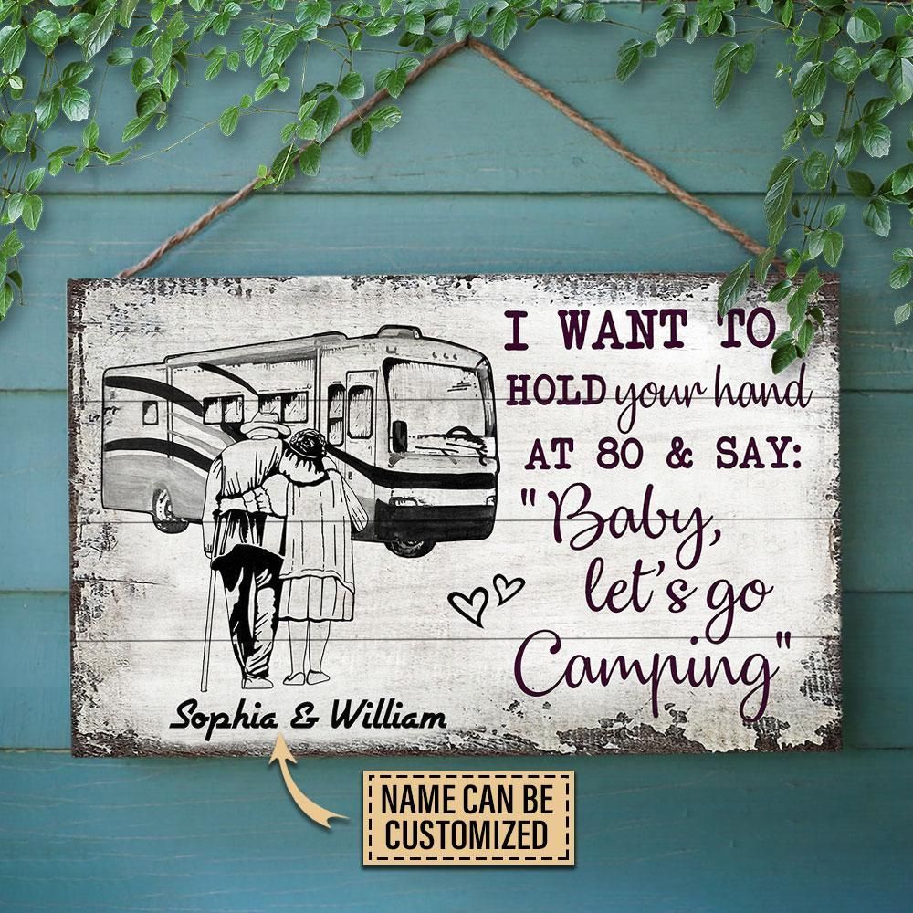 Personalized Camping Sketch Class A Hold Your Hand Customized Wood Rectangle Sign