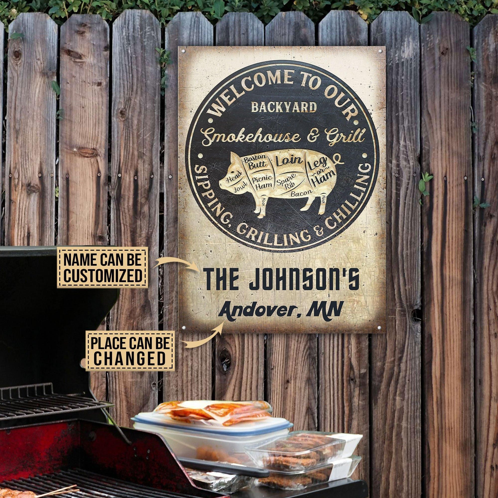 Personalized Grilling Pig Welcome To Our Backyard Customized Classic Metal Signs PAN