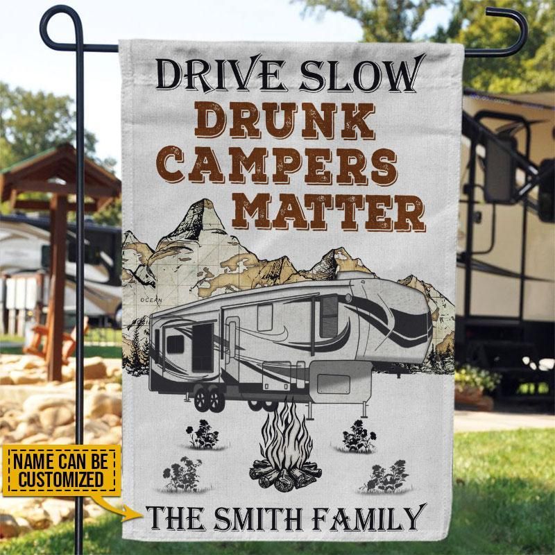 Personalized Camping 5th Wheel Drunk Camper Customized Flag