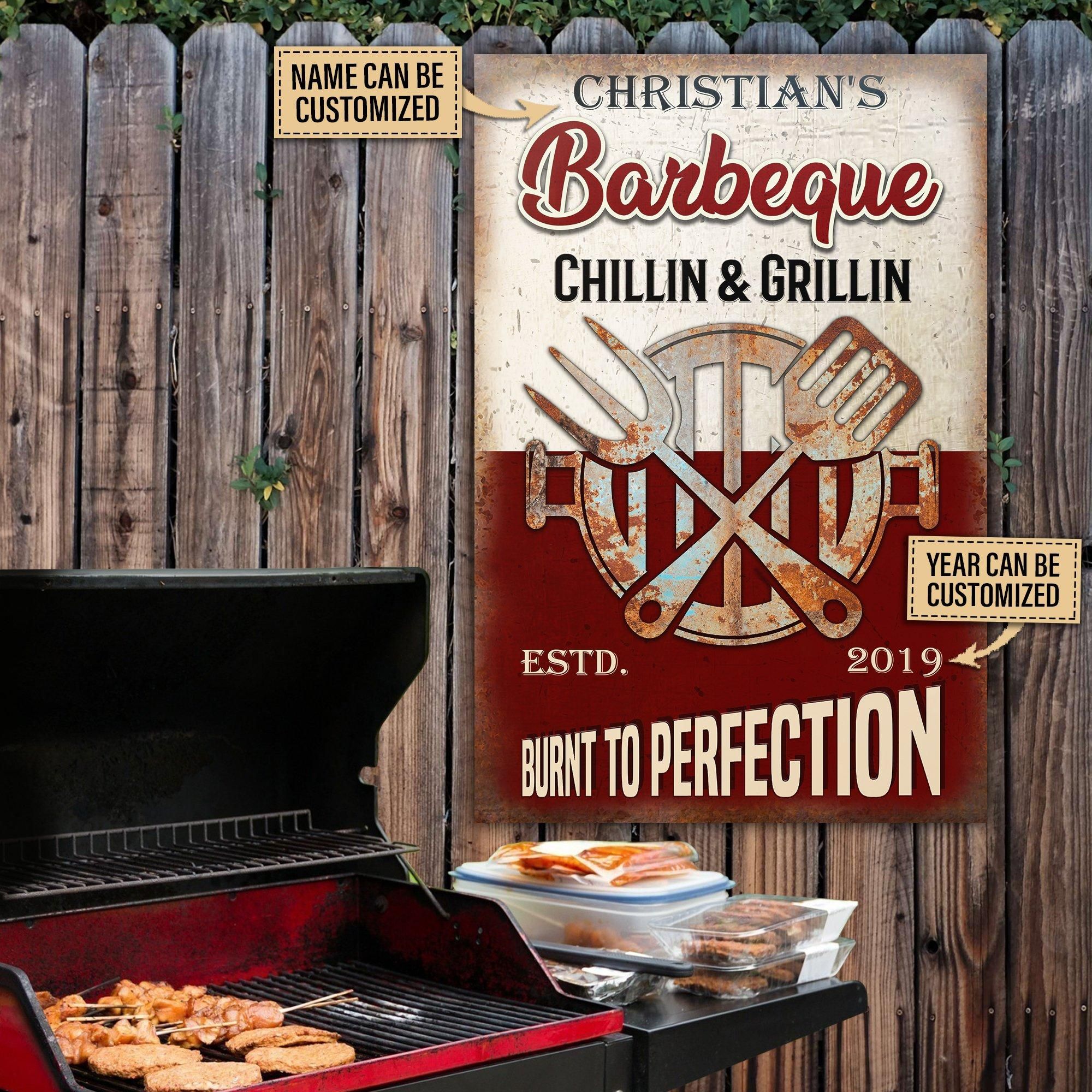 Personalized BBQ Grilling Burn To Perfection Classic Metal Signs