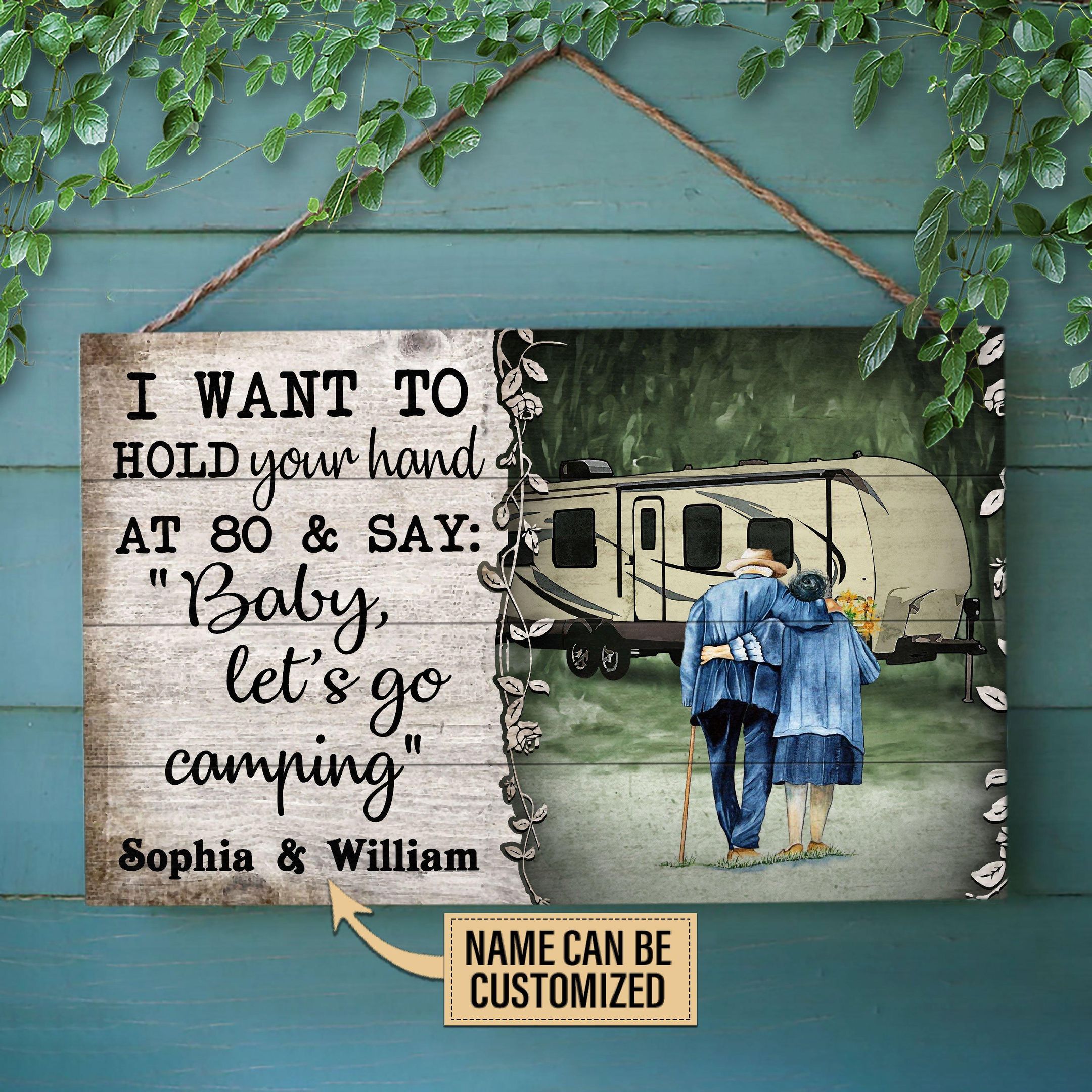 Personalized Camping Travel Trailer Baby Let's Go Customized Wood Rectangle Sign
