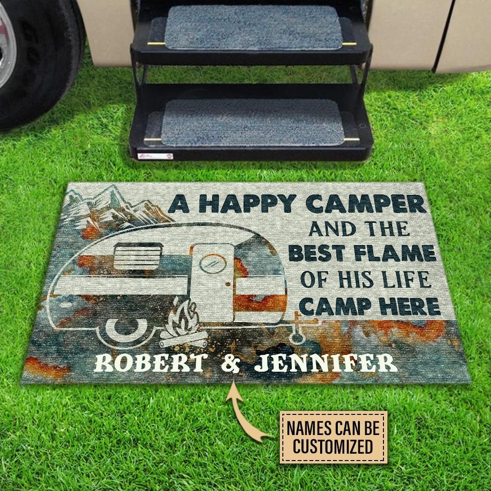 Personalized Camping Happy Camper Live Here Customized Doormat PAN
