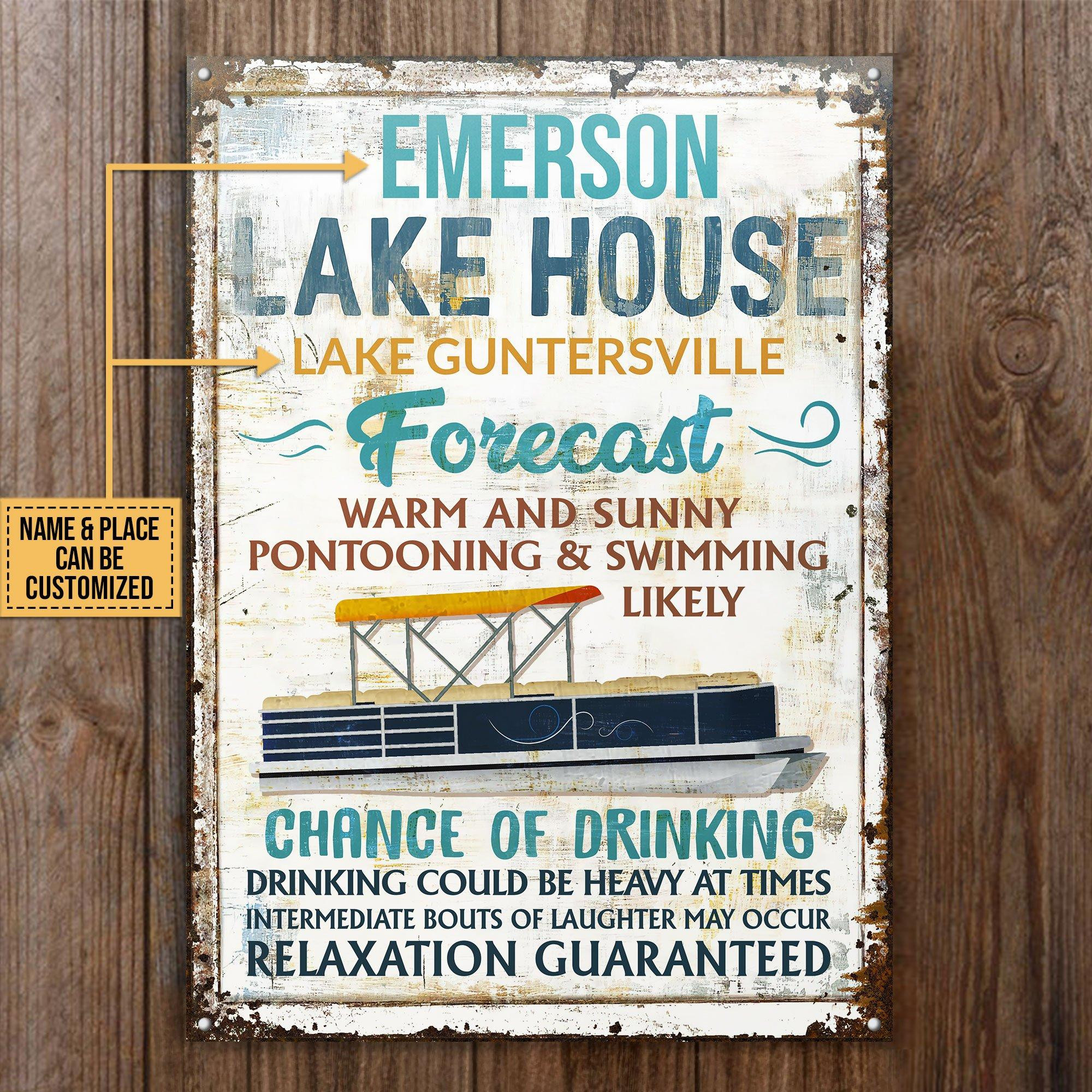 Personalized Pontoon Lake House Forecast Customized Classic Metal Signs