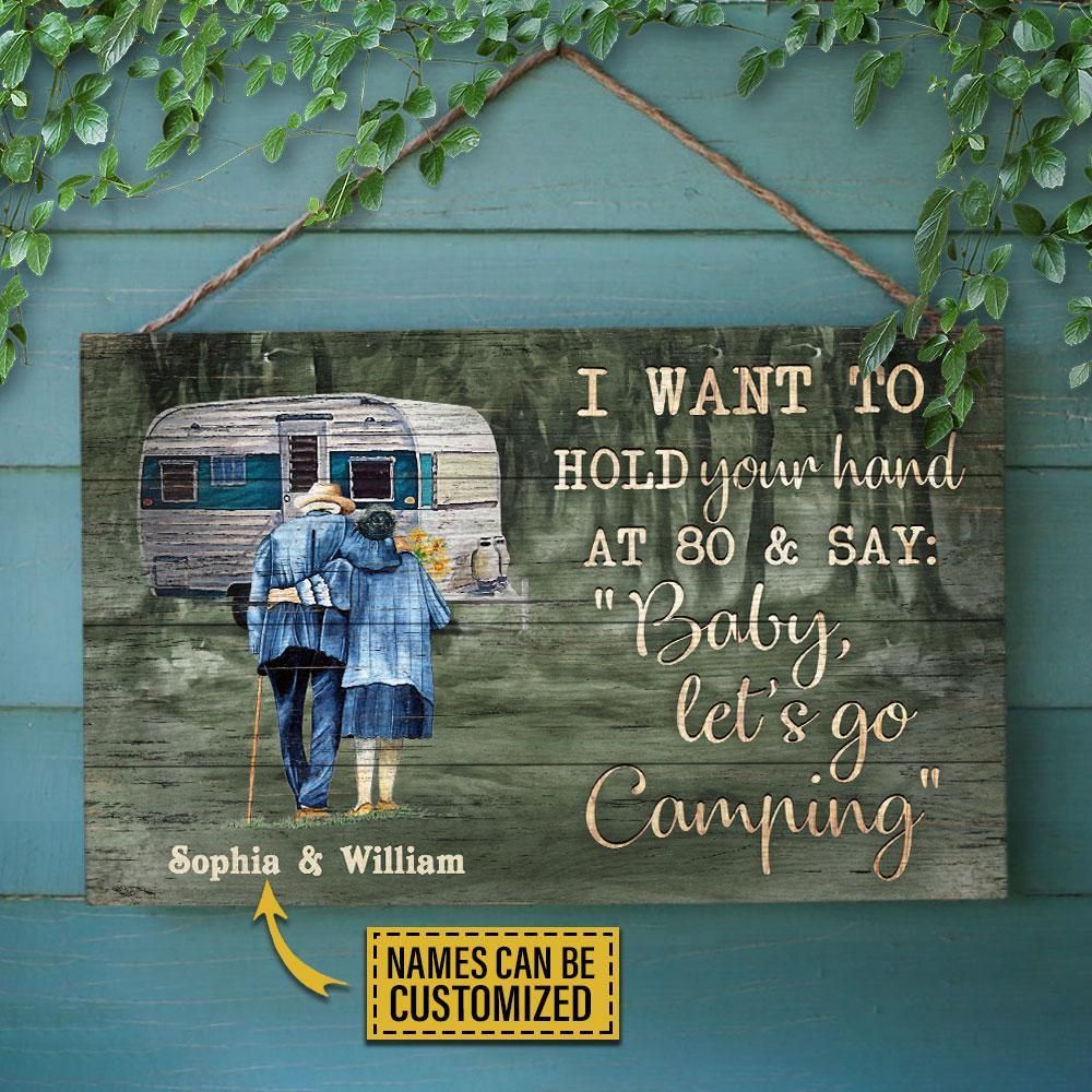 Personalized Camping Green Baby Let's Go Customized Wood Rectangle Sign