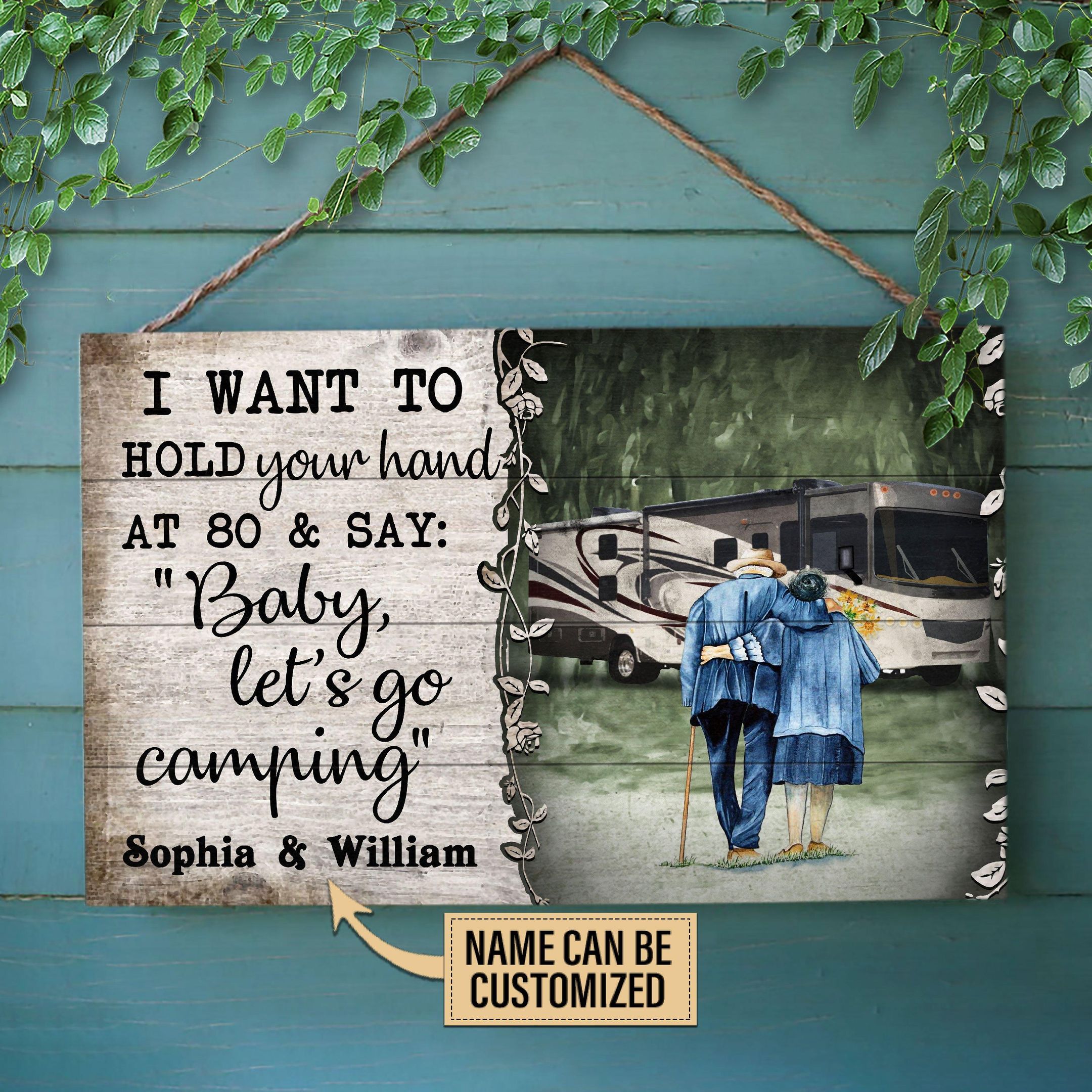 Personalized Camping A Class Baby Let's Go Customized Wood Rectangle Sign