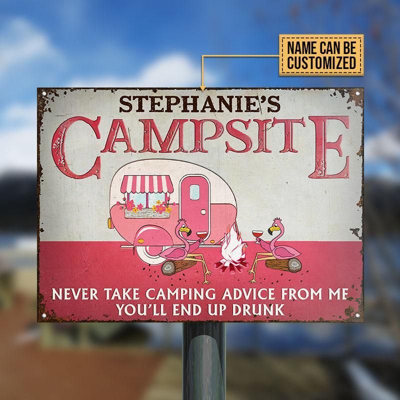 Personalized Camping Flamingo Never Take Customized Classic Metal Signs