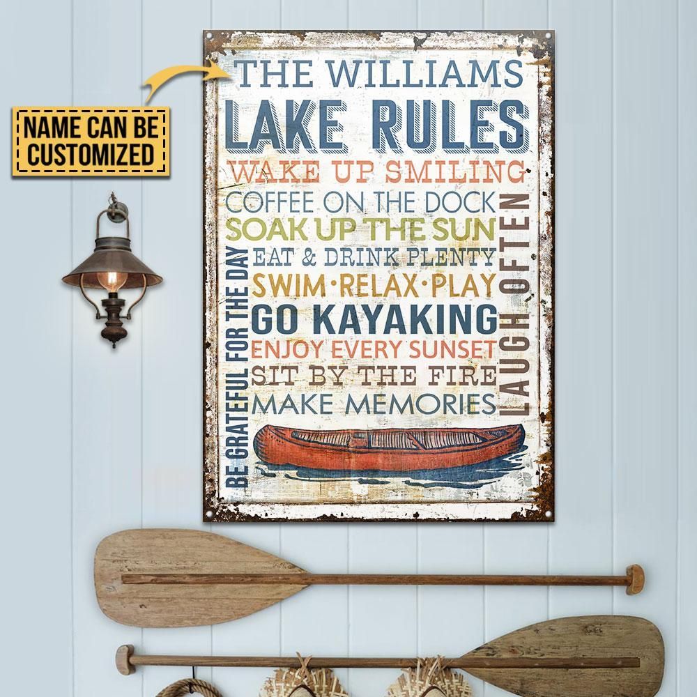 Personalized Kayak Lake Rules Wake Up Customized Classic Metal Signs