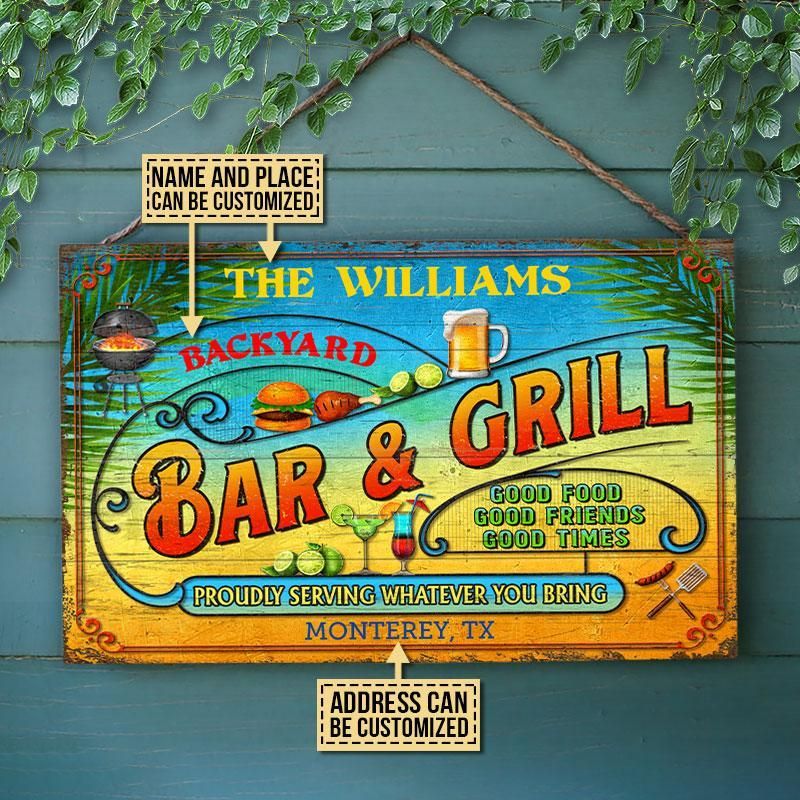 Personalized Grilling Summer Good Food Good Friends Custom Wood Rectangle Sign