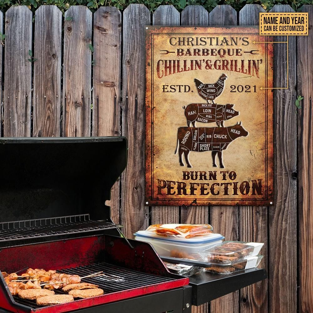 Personalized BBQ Grilling To Perfection Customized Classic Metal Signs