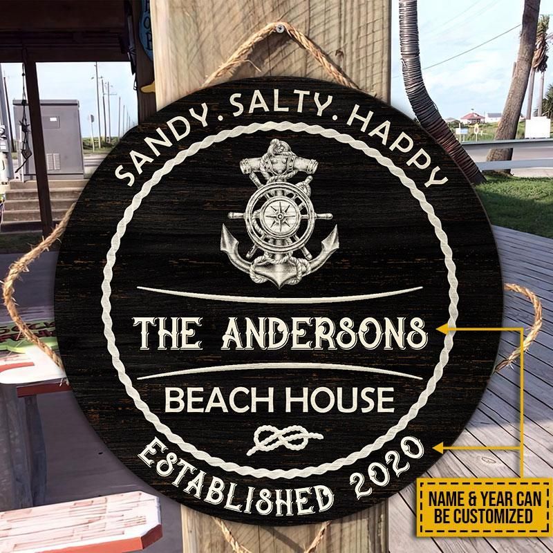 Personalized Beach House Sandy Customized Wood Circle Sign