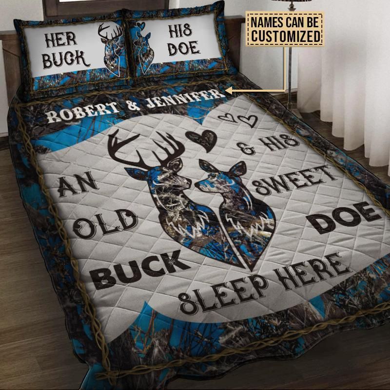 Personalized Deer Color Couple Camo Sleep Here Customized Quilt Set