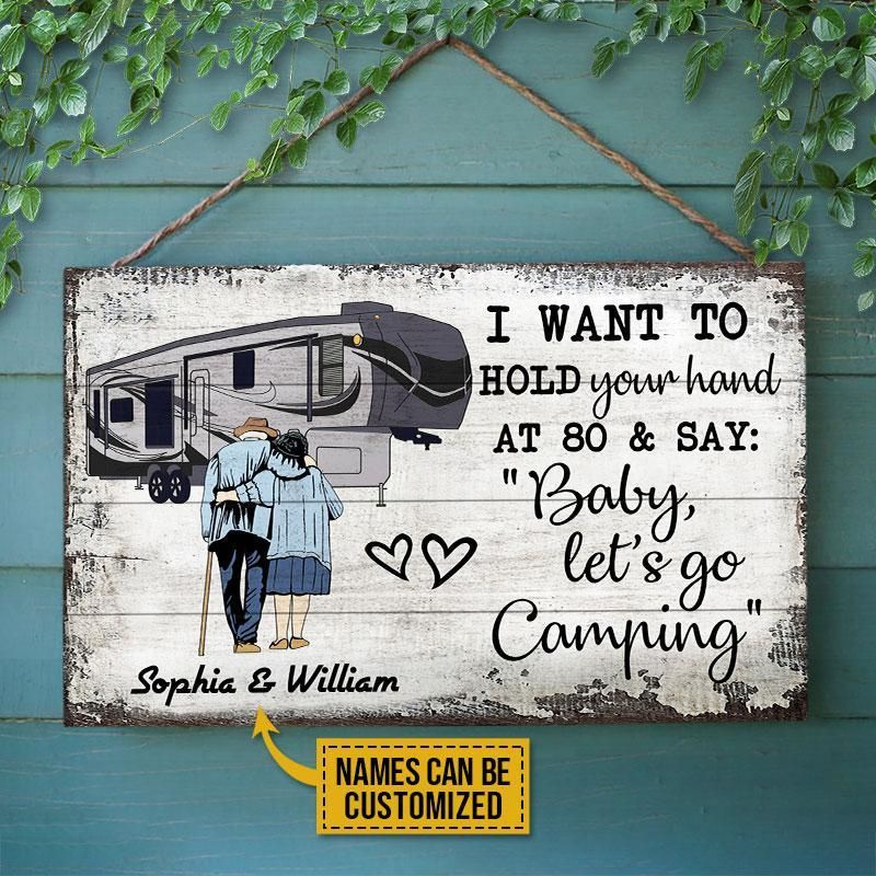 Personalized Camping 5th Wheel Color Hold Your Hand Customized Wood Rectangle Sign