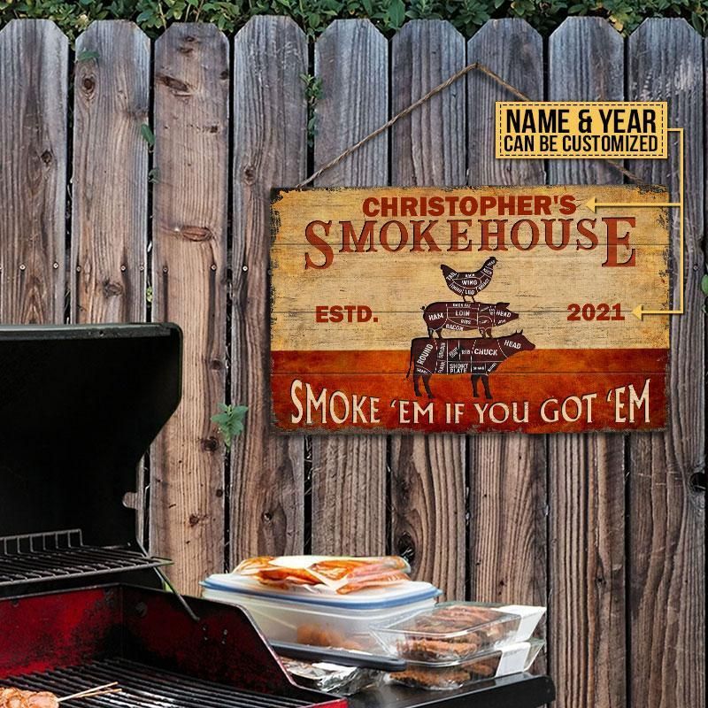 Personalized Grilling Vintage Smoke House Customized Wood Rectangle Sign