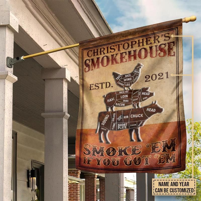 Personalized BBQ Smokehouse Smoke 'Em Customized Flag