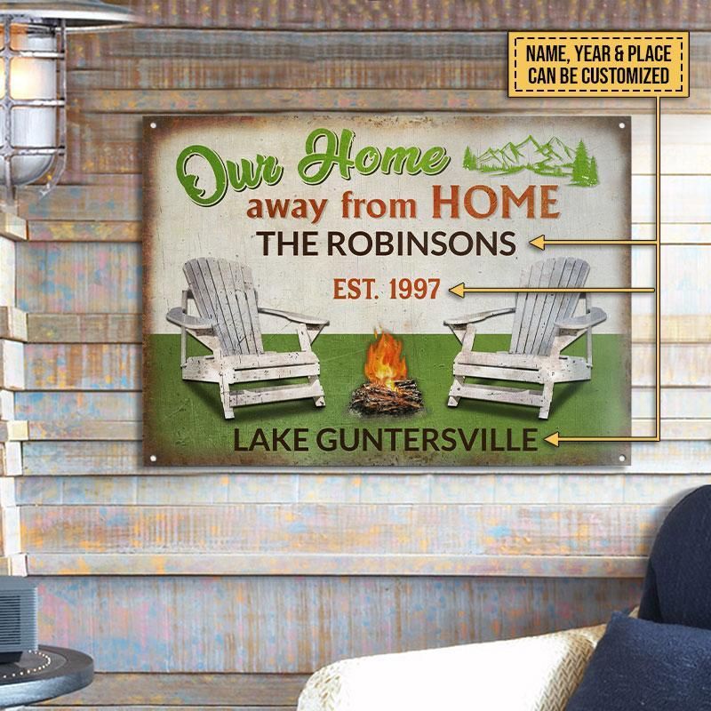 Personalized Camping Our Home Away Customized Classic Metal Signs