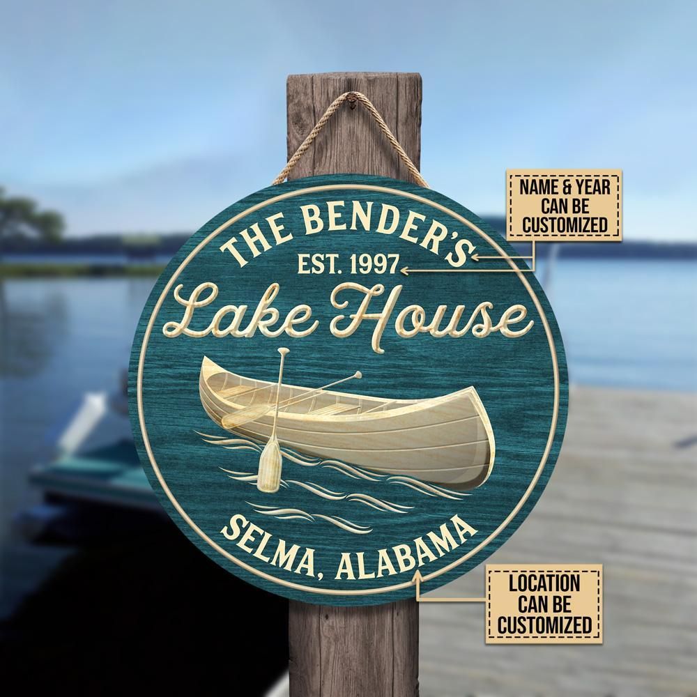 Personalized Canoeing Lake House Customized Wood Circle Sign