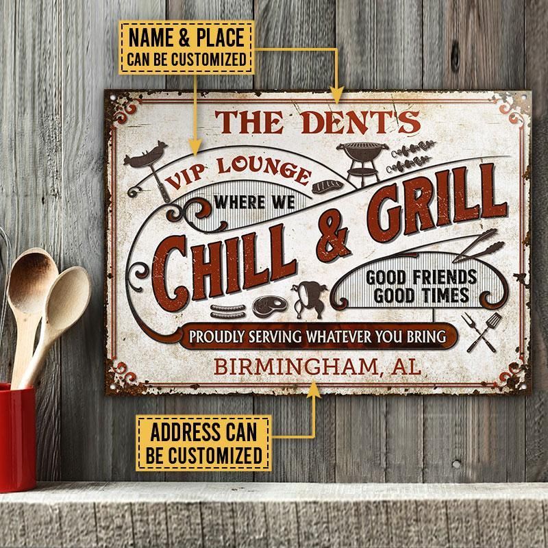 Personalized Grilling Chill Proudly Custom Classic Metal Signs