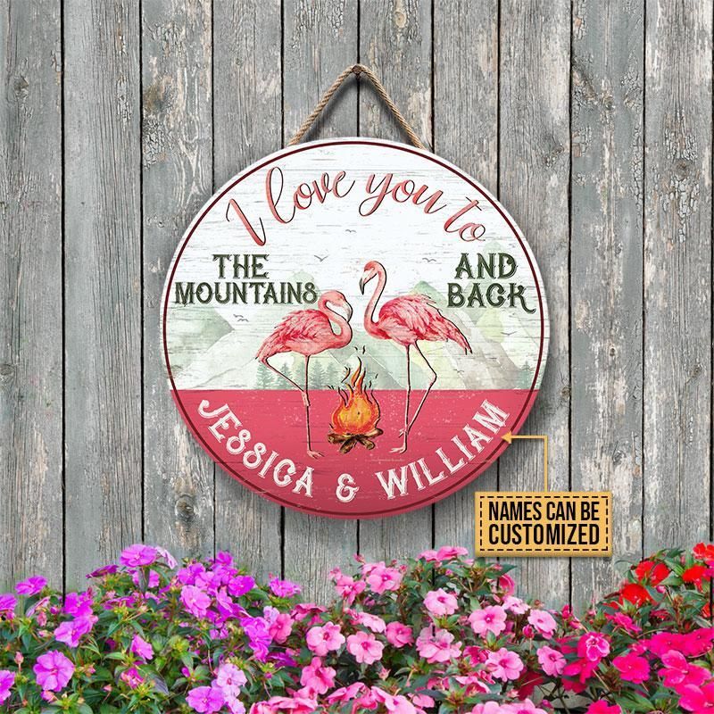 Personalized Camping Flamingo I Love You Customized Wood Circle Sign