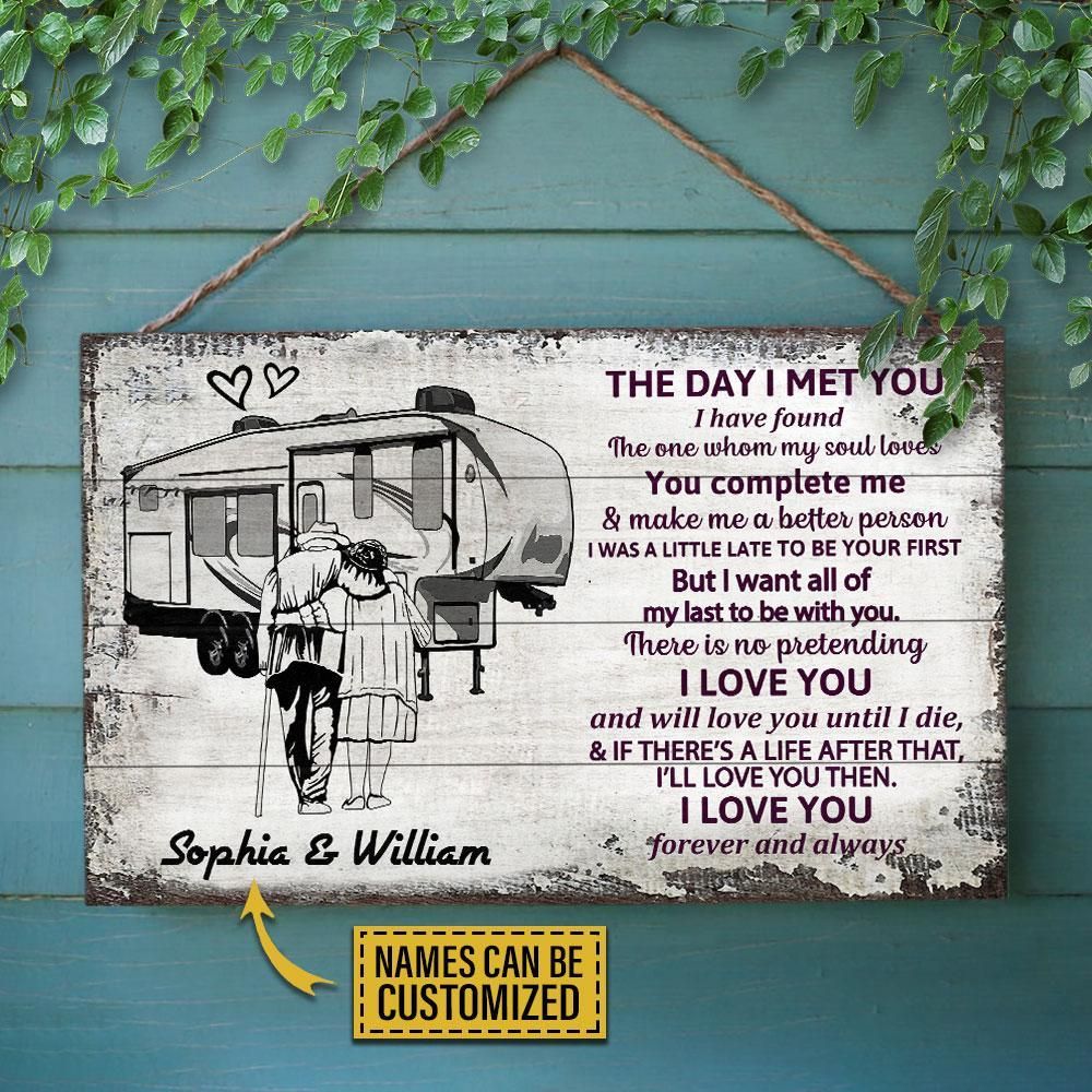 Personalized Camping Sketch 5th Wheel The Day I Met Customized Wood Rectangle Sign