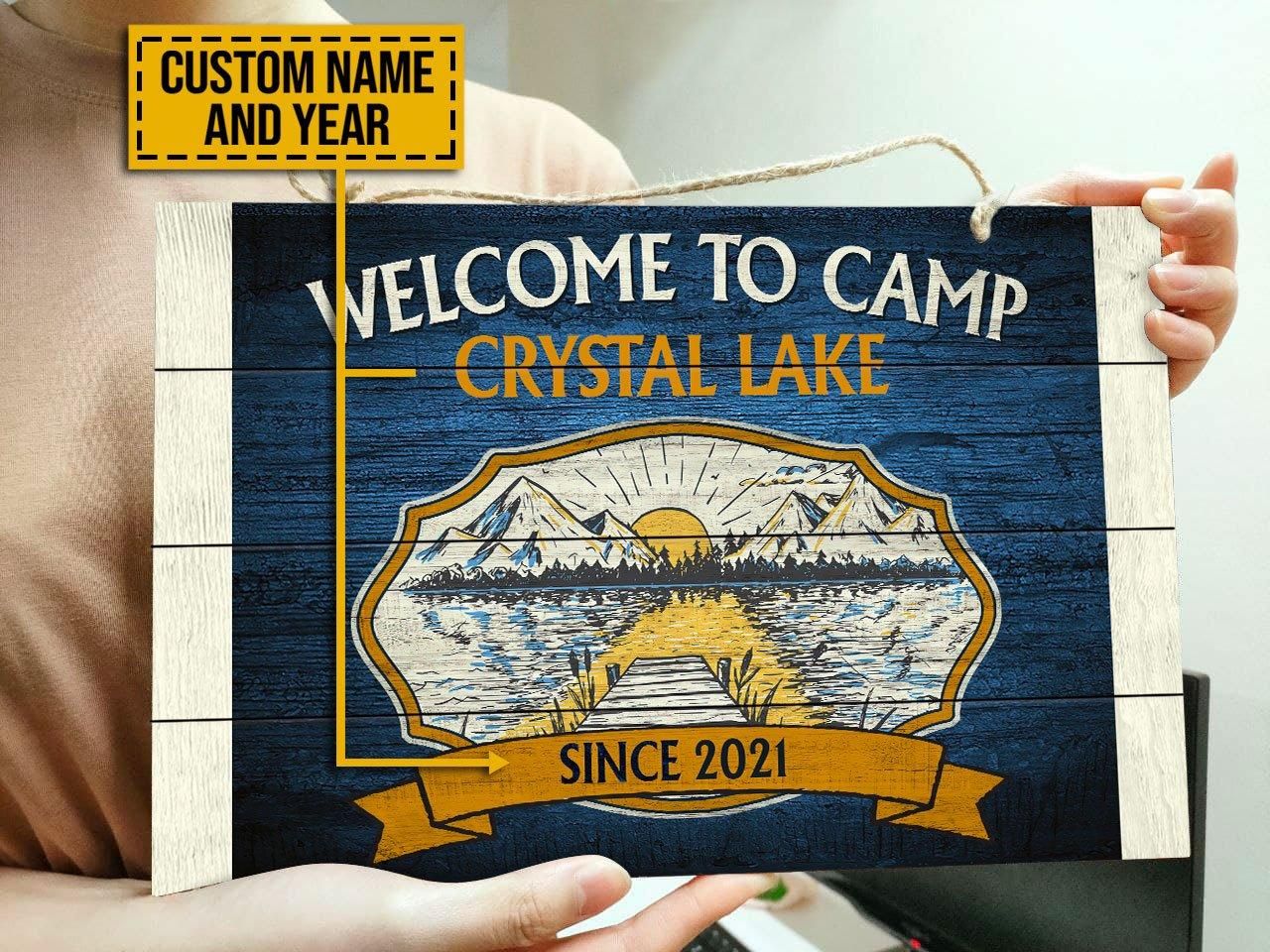 Personalized Camping Welcome To Camp Lake Customized Wood Rectangle Sign