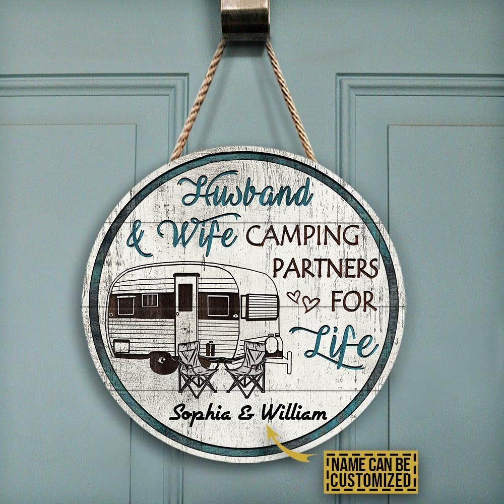 Personalized Camping Chair Husband And Wife Customized Wood Circle Sign