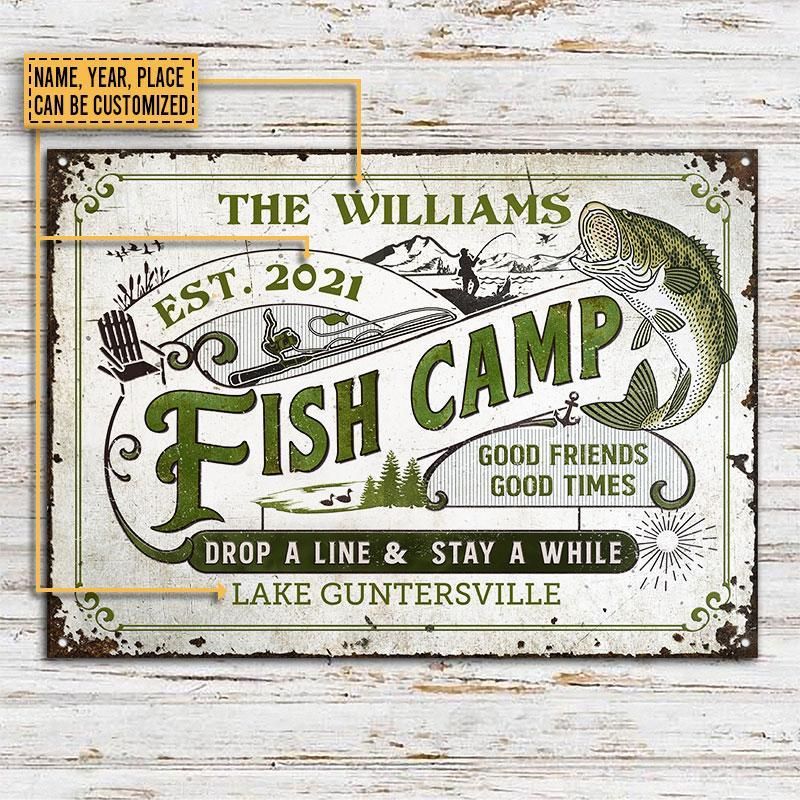 Personalized Fishing Camp Drop A Line Custom Classic Metal Signs