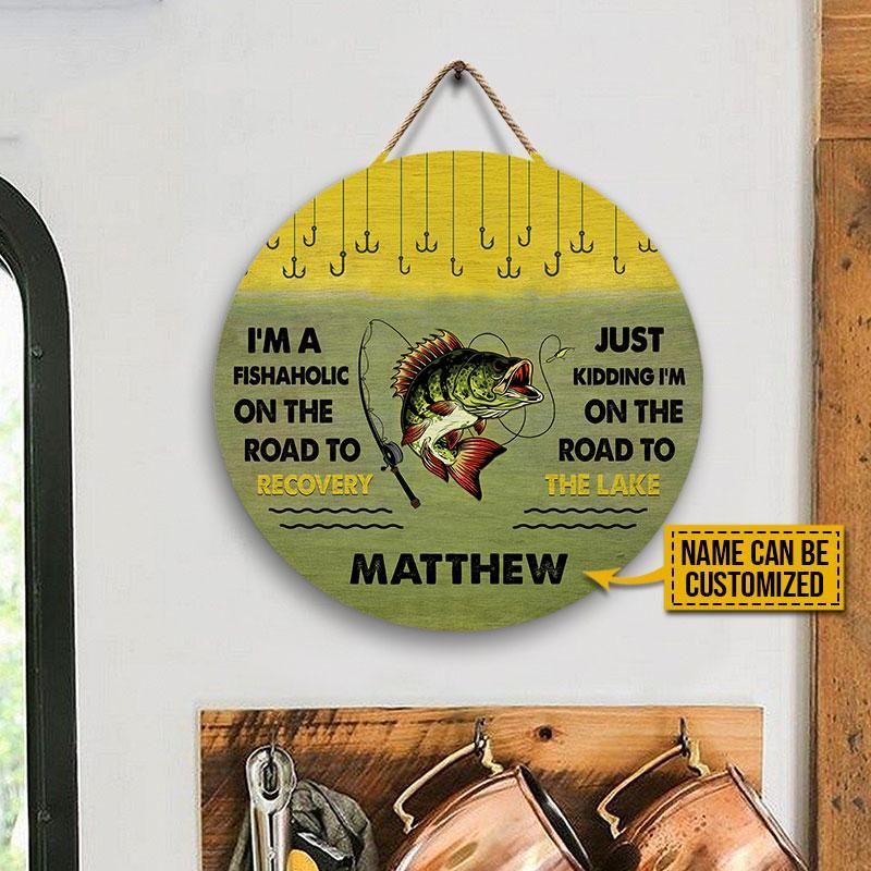 Personalized Fishing Road To The Lake Custom Wood Circle Sign