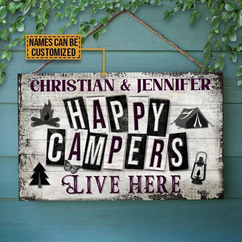 Personalized Camping Happy Campers Live Here Customized Wood Rectangle Sign