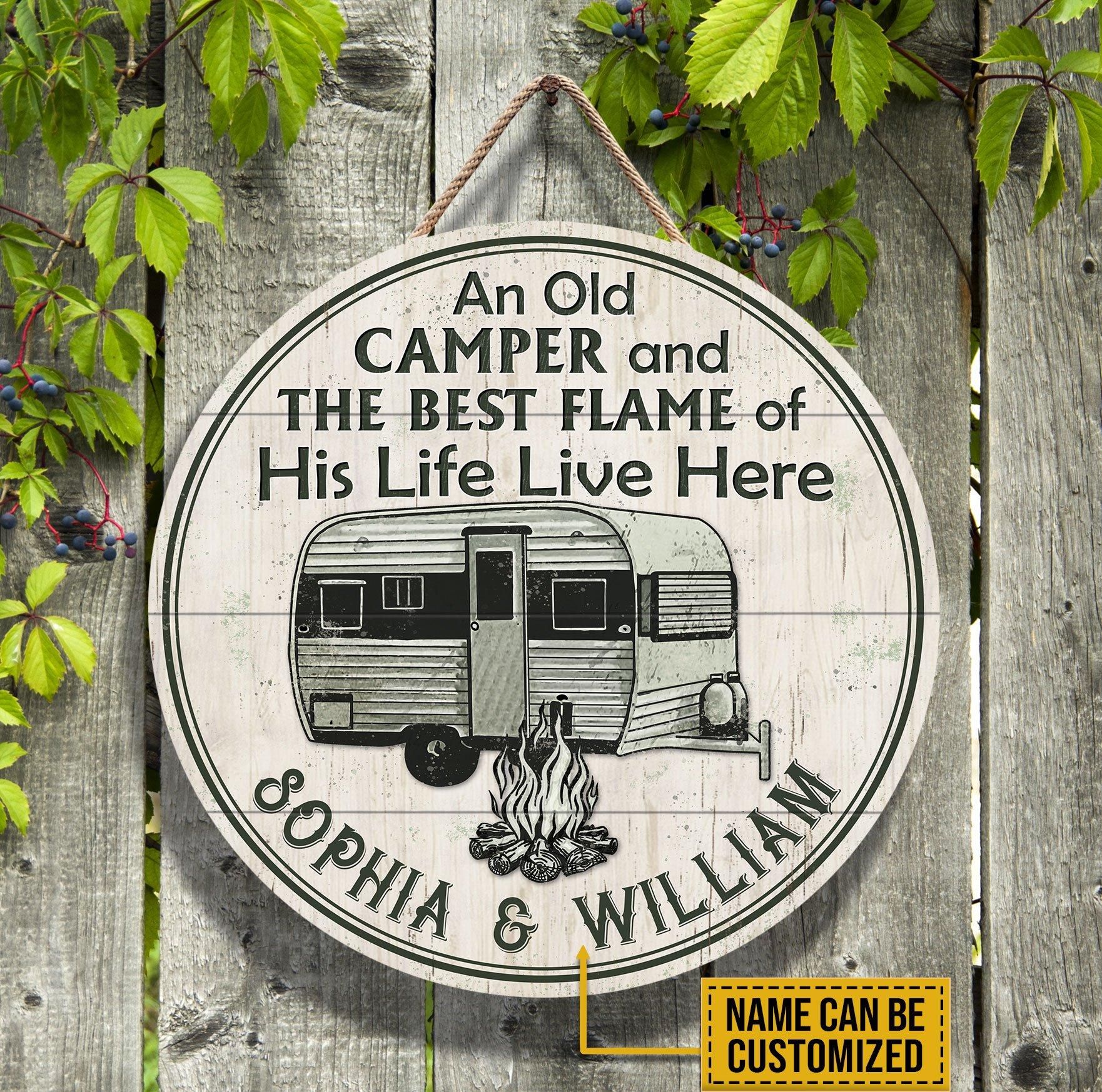 Personalized Camping An Old Camper Customized Wood Circle Sign