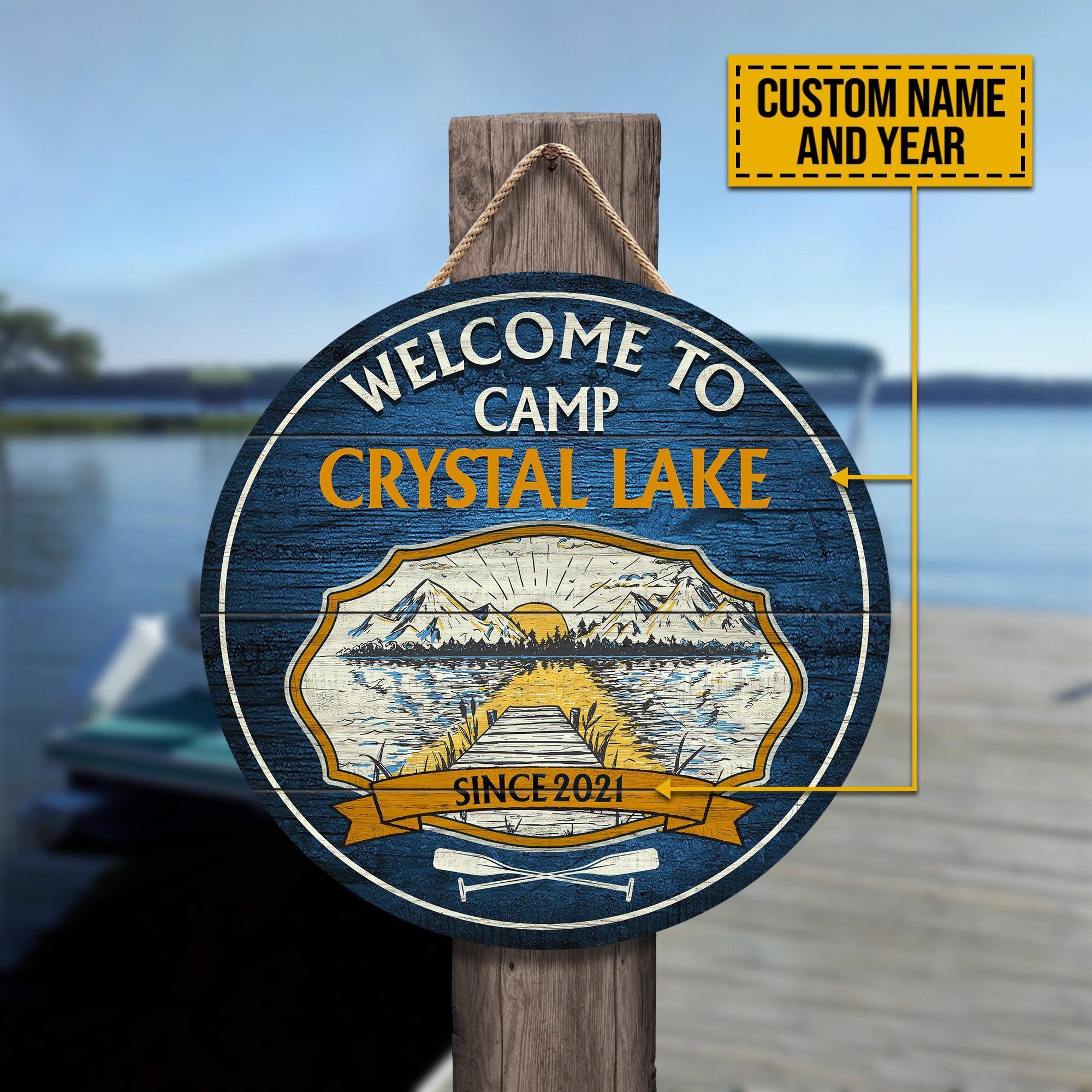 Personalized Camping Welcome To Camp Lake Customized Wood Circle Sign