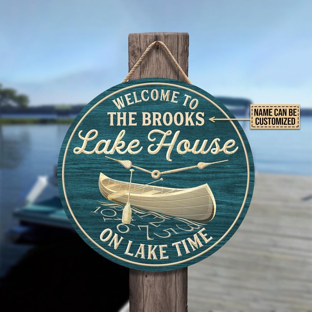 Personalized Canoeing Welcome Lake House Customized Wood Circle Sign